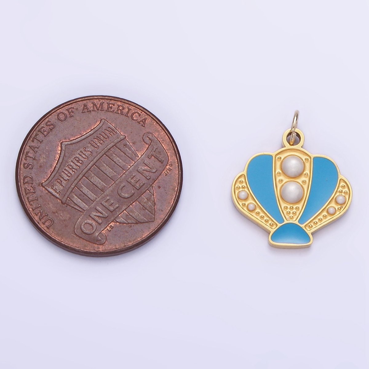 Stainless Steel Pearl Blue Sea Clam Shell Enamel Charm | P1015