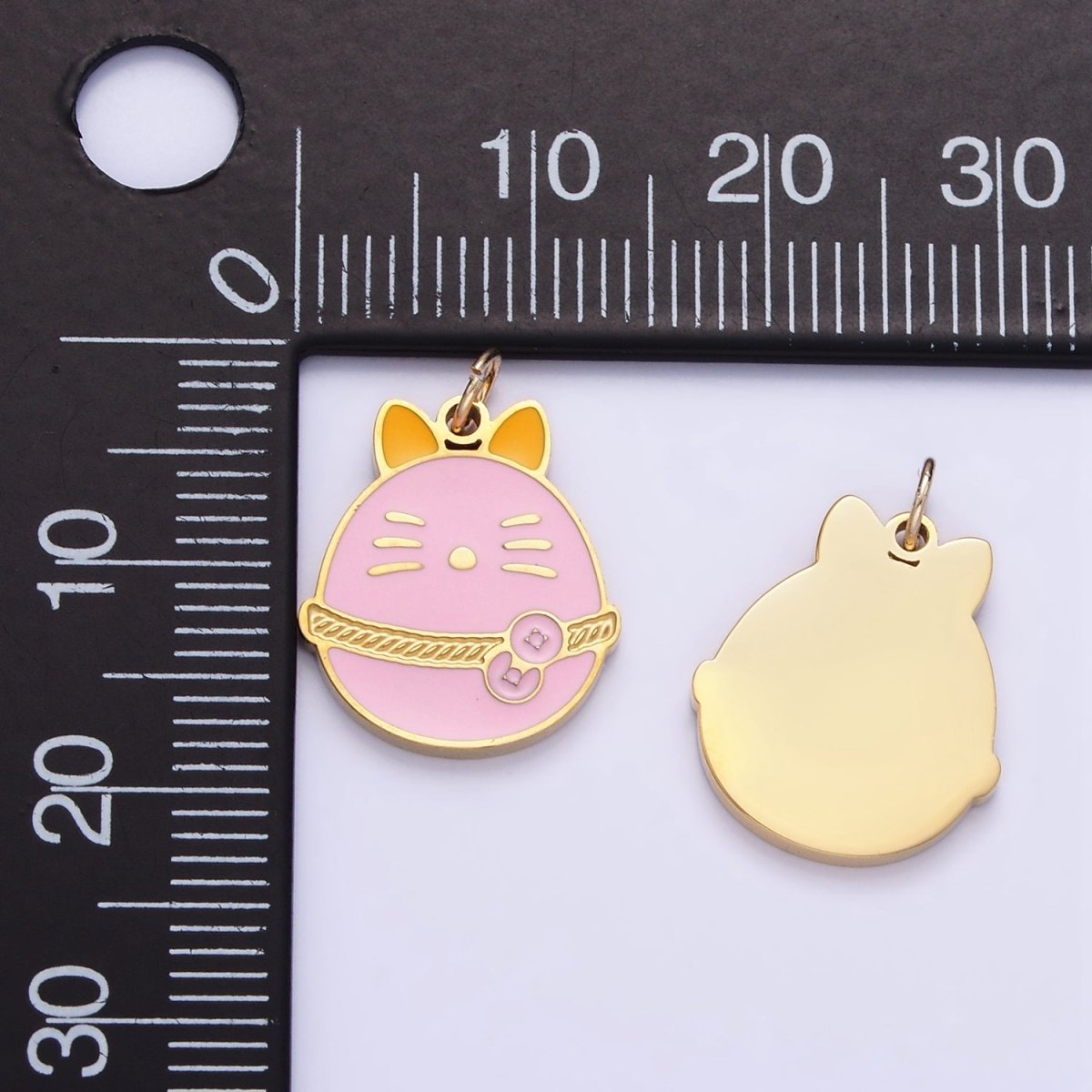 Stainless Steel Pink Fortune Coin Cat Enamel Charm | P1012