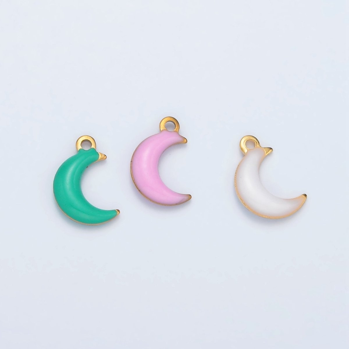 Stainless Steel Pink, Green, White Enamel Mini Crescent Moon Charm | P1017