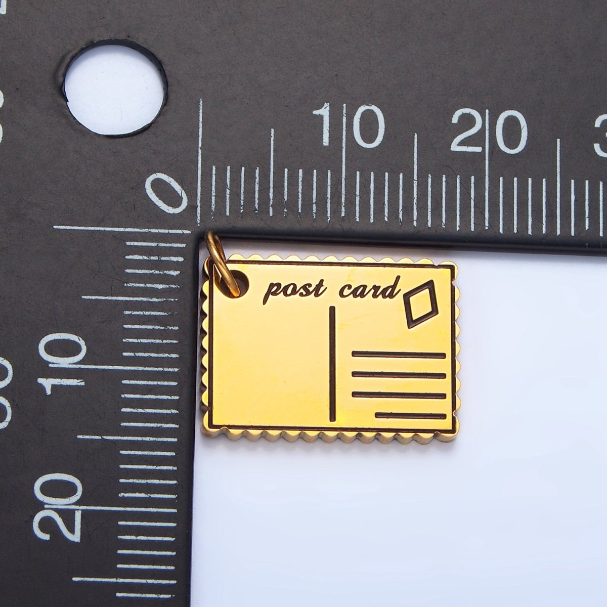 Stainless Steel Post Card Black Enamel Charm | P1337