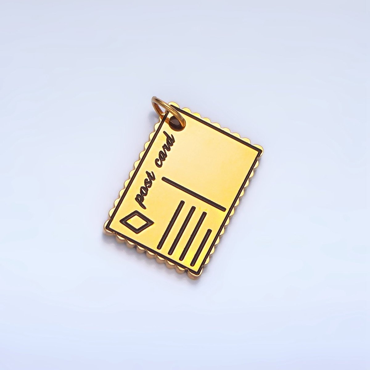Stainless Steel Post Card Black Enamel Charm | P1337