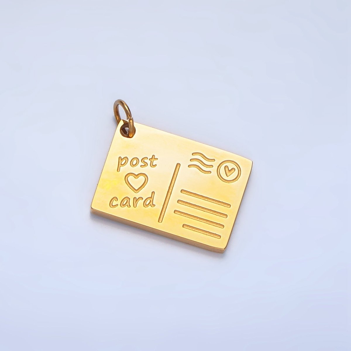 Stainless Steel "Post Card" Heart Script Engraved Charm in Gold & Silver | P1262