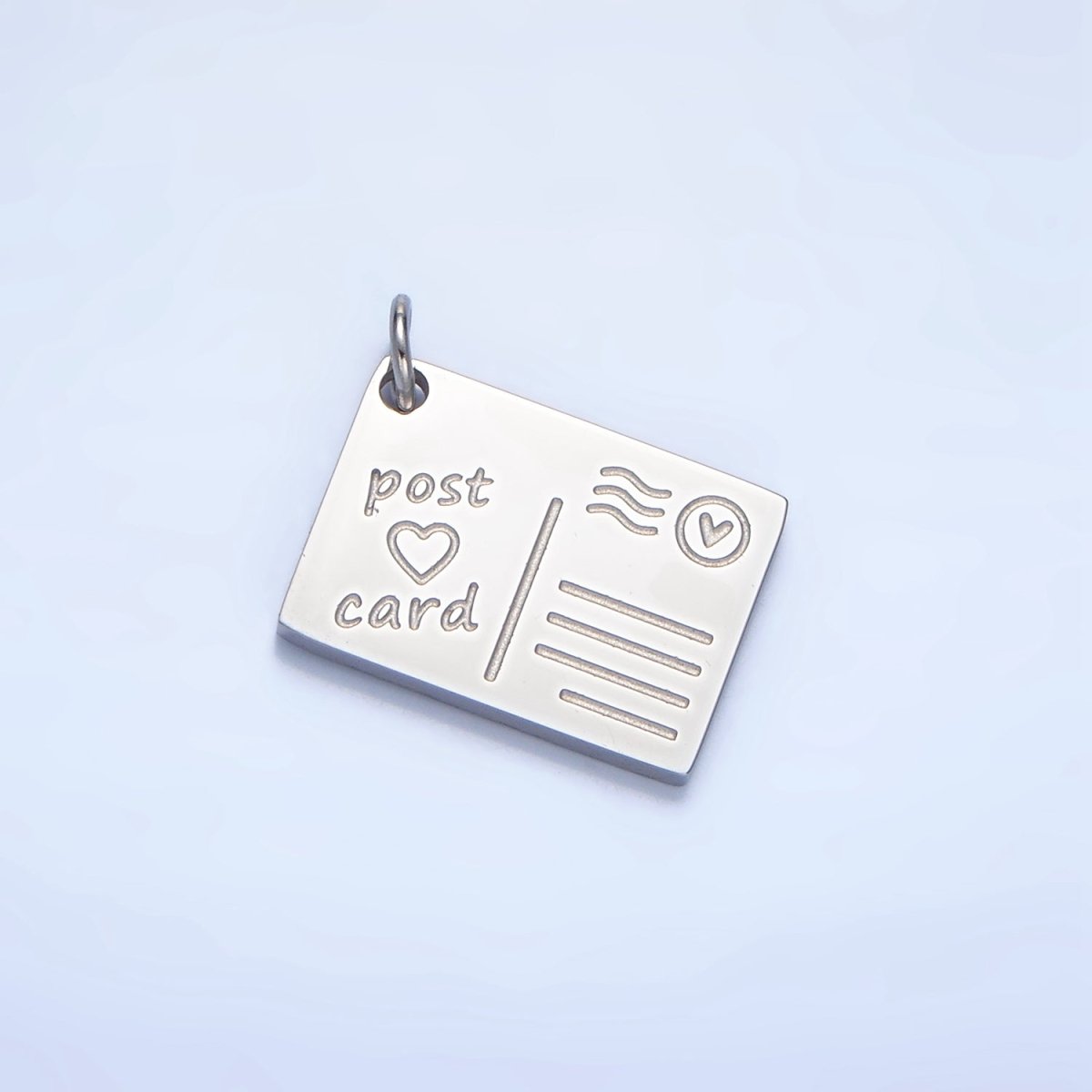 Stainless Steel "Post Card" Heart Script Engraved Charm in Gold & Silver | P1262