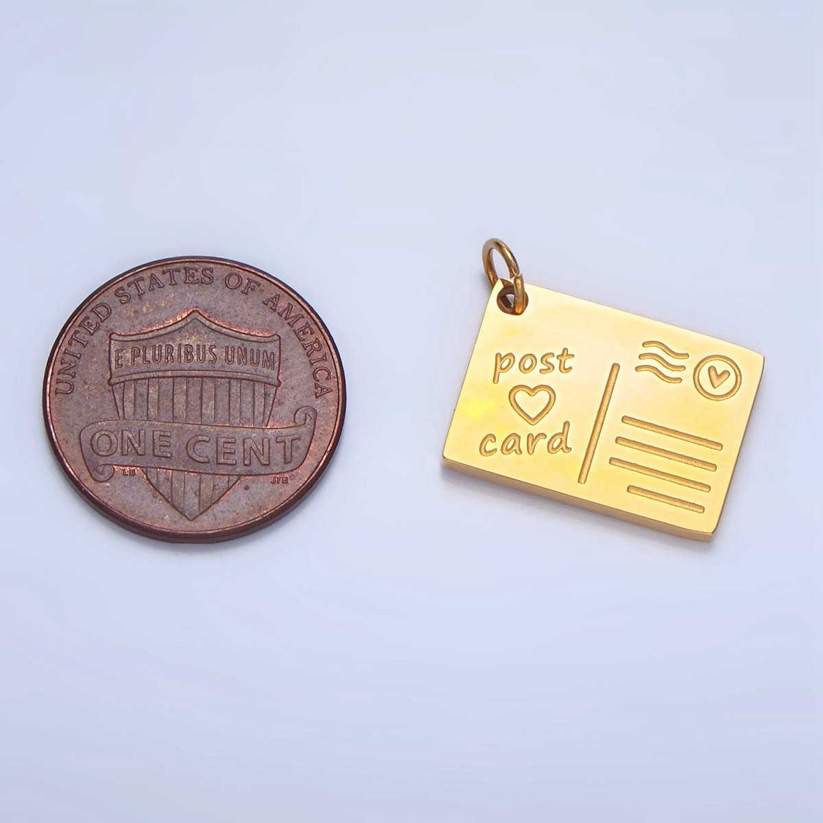 Stainless Steel "Post Card" Heart Script Engraved Charm in Gold & Silver | P1262