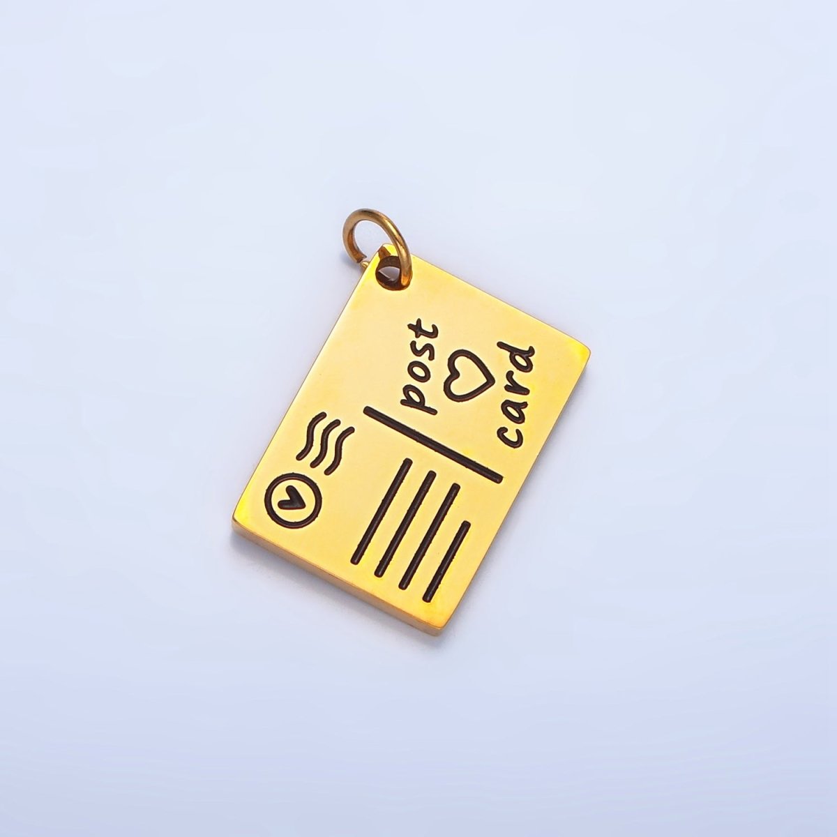 Stainless Steel "Post Card" Heart Script Black Enamel Charm | P1339