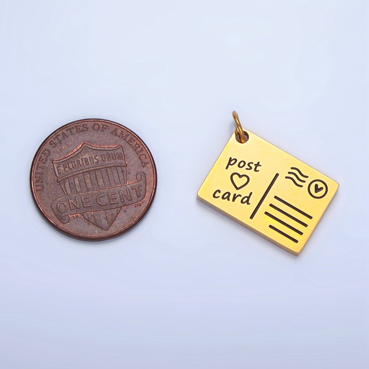 Stainless Steel "Post Card" Heart Script Black Enamel Charm | P1339