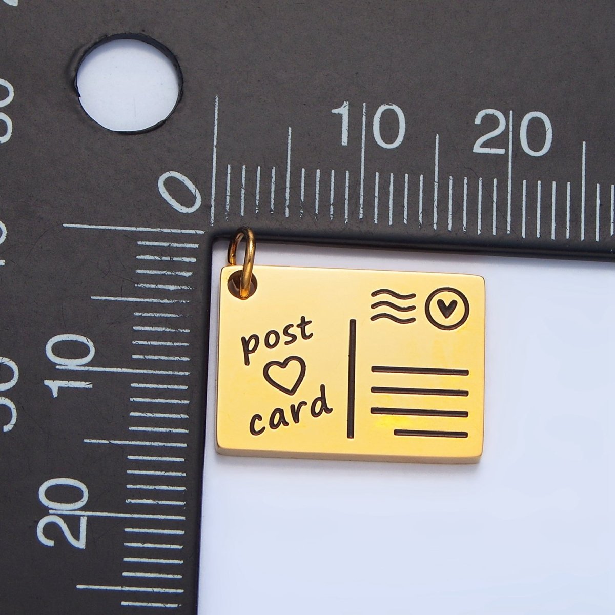 Stainless Steel "Post Card" Heart Script Black Enamel Charm | P1339