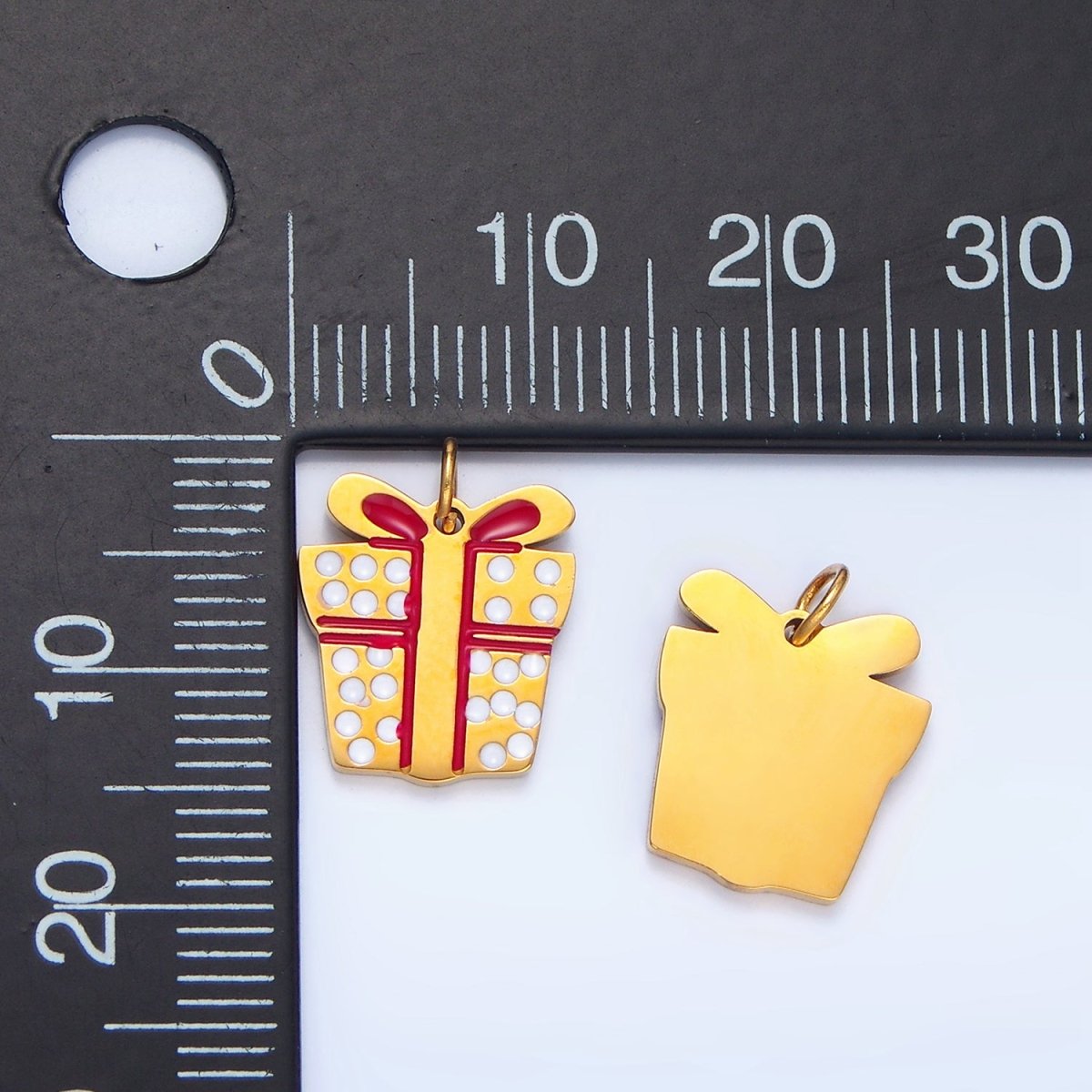 Stainless Steel Present Gift Dotted Enamel Christmas Holidays Charm | P1511