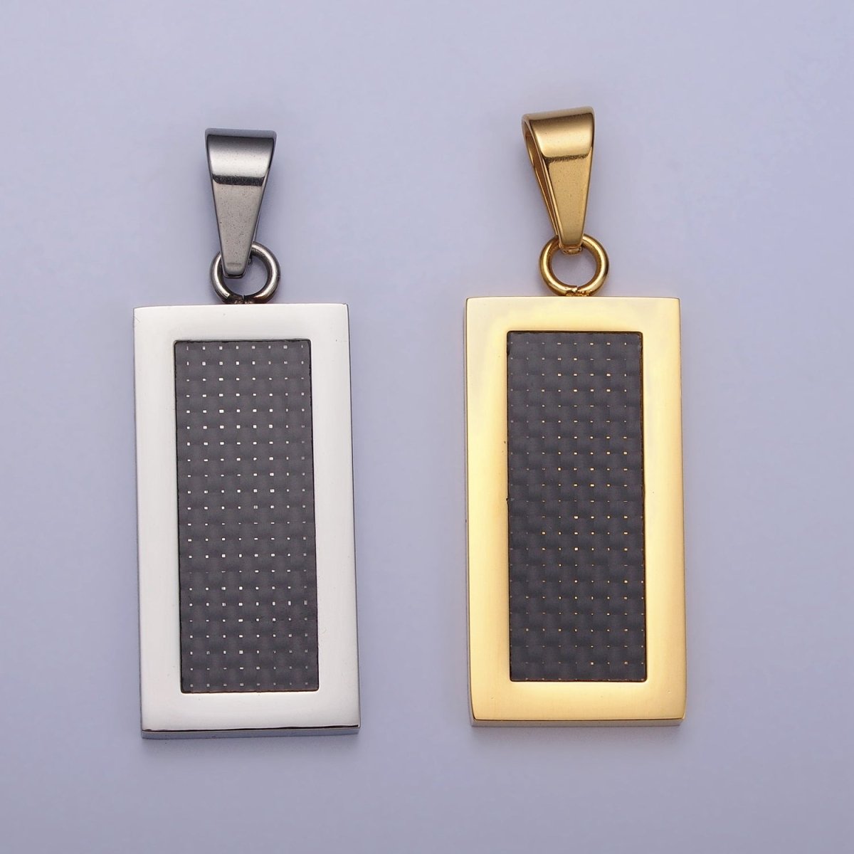 Stainless Steel Rectangular Black Matte Tag Pendant in Gold & Silver | P1100