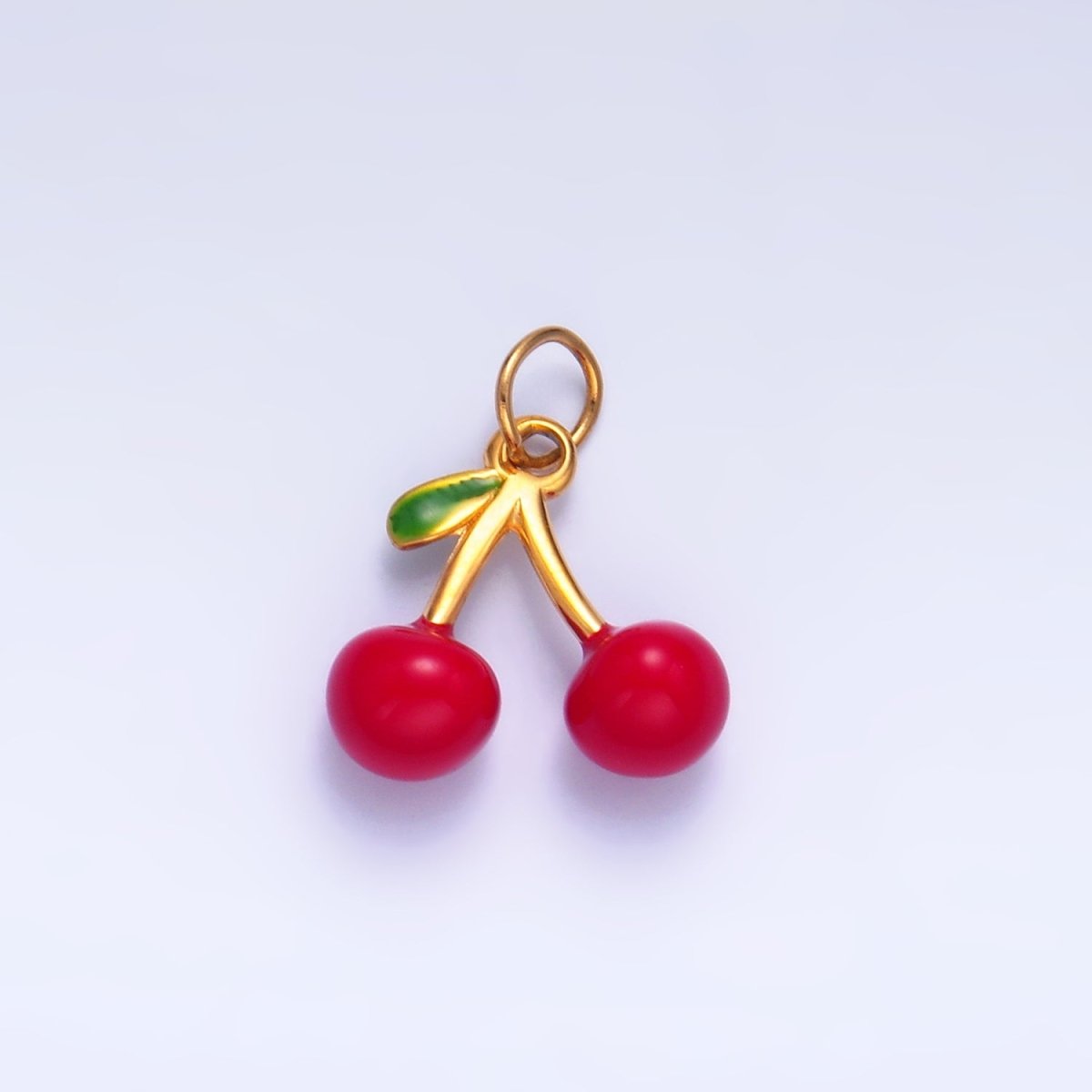 Stainless Steel Red Enamel Cherry Fruit Charm | P637