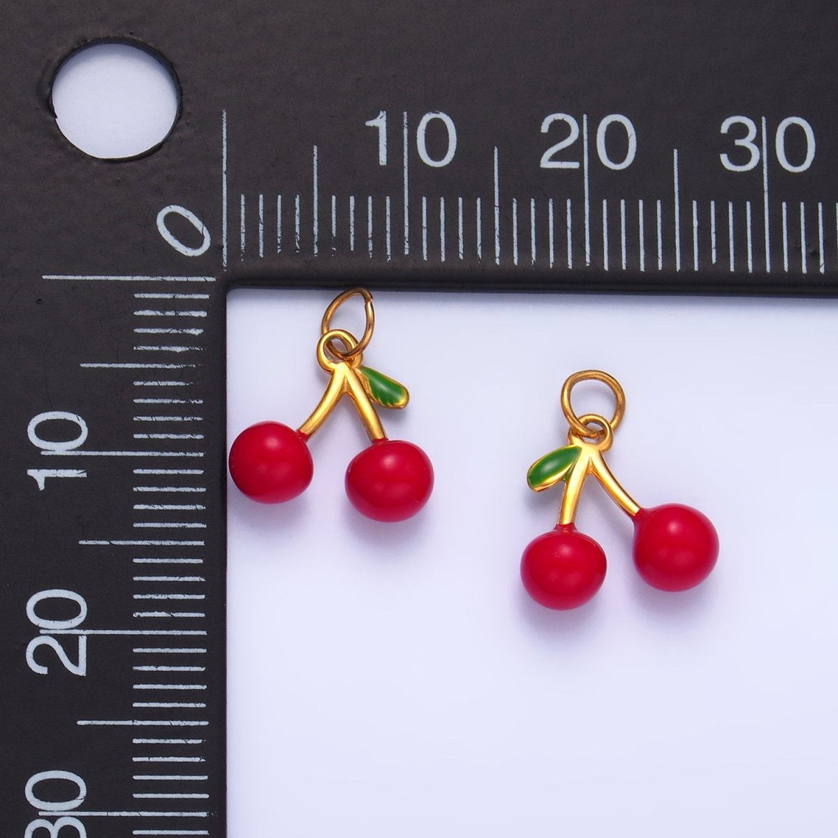 Stainless Steel Red Enamel Cherry Fruit Charm | P637