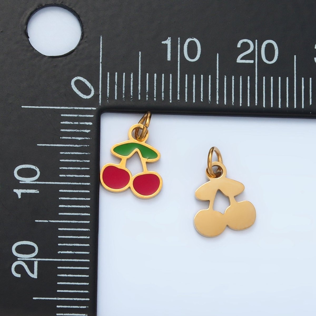 Stainless Steel Red Enamel Cherry Fruit Mini Charm | P671
