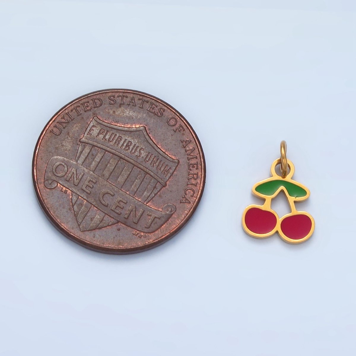 Stainless Steel Red Enamel Cherry Fruit Mini Charm | P671