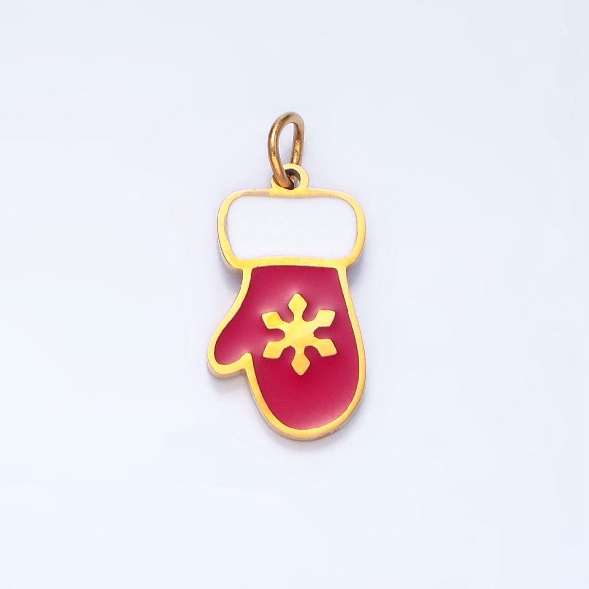 Stainless Steel Red Enamel Gloves Mitten Snowflake Christmas Holiday Charm | P1371