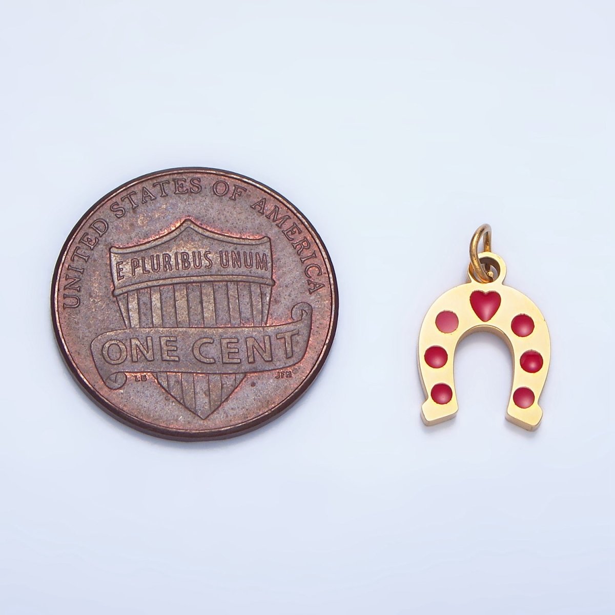 Stainless Steel Red Enamel Heart Horseshoe Charm | P1516