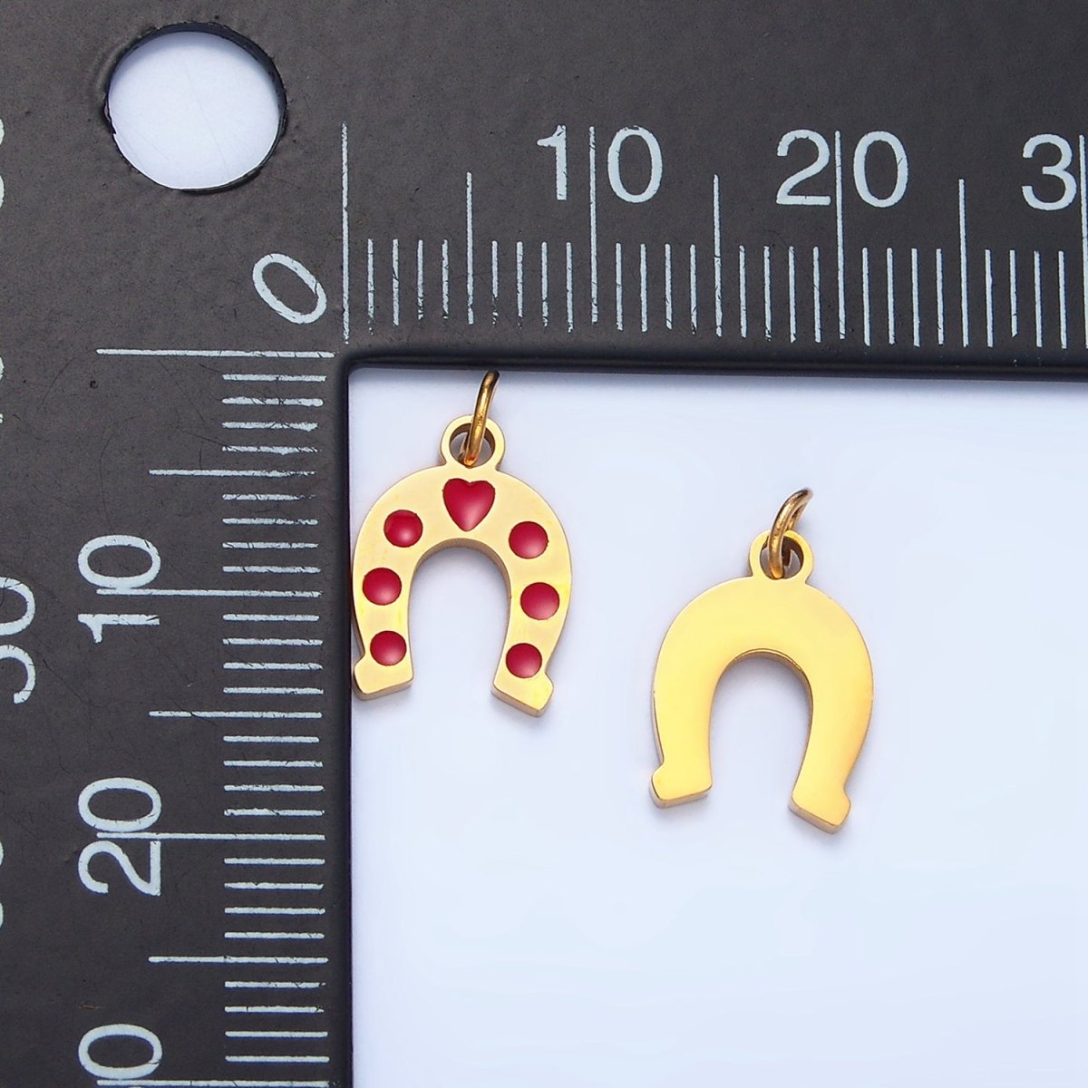 Stainless Steel Red Enamel Heart Horseshoe Charm | P1516