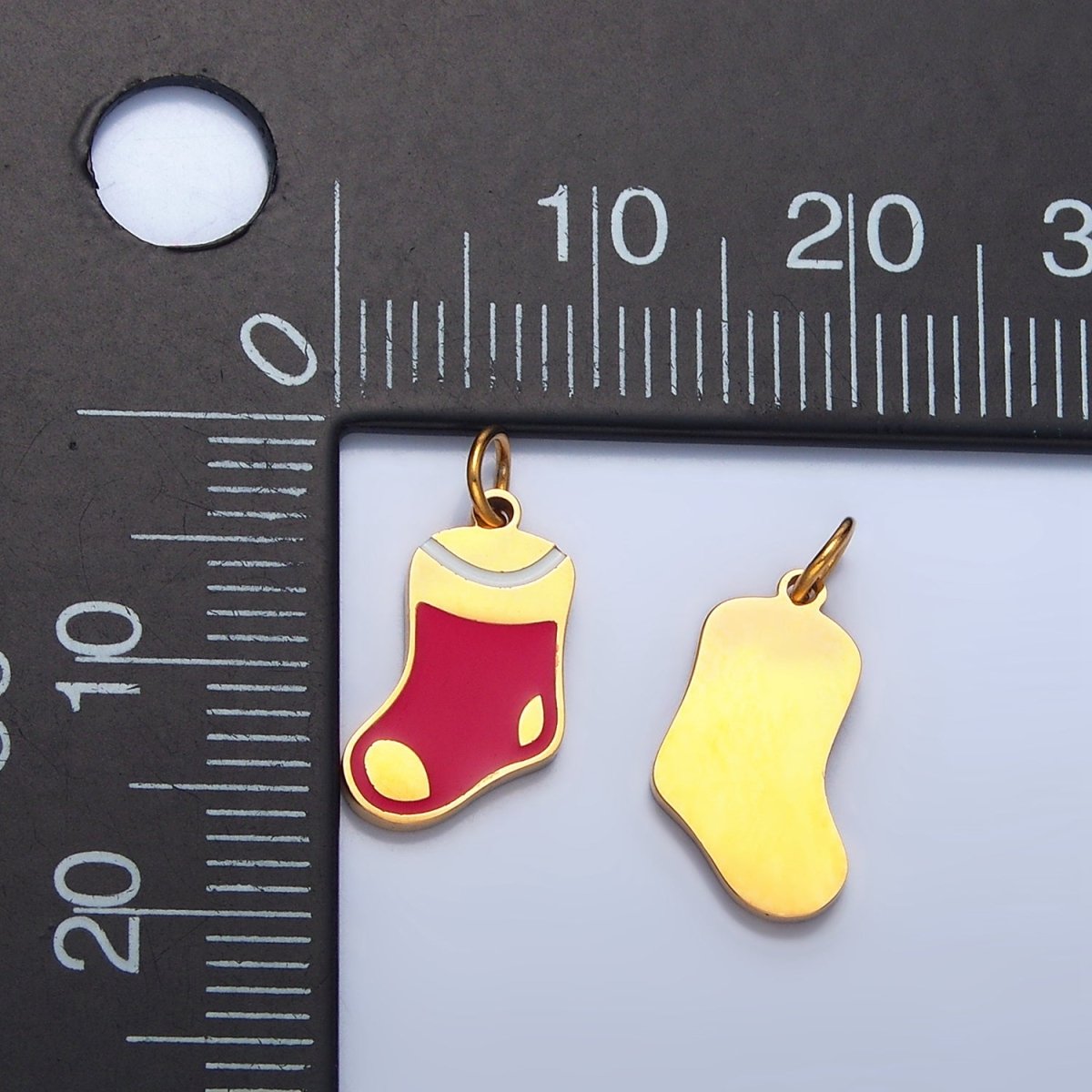 Stainless Steel Red Enamel Sock Stockings Holiday Charm | P1496