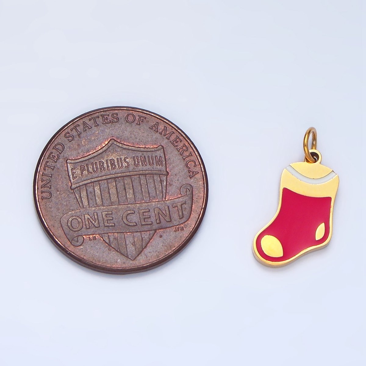 Stainless Steel Red Enamel Sock Stockings Holiday Charm | P1496