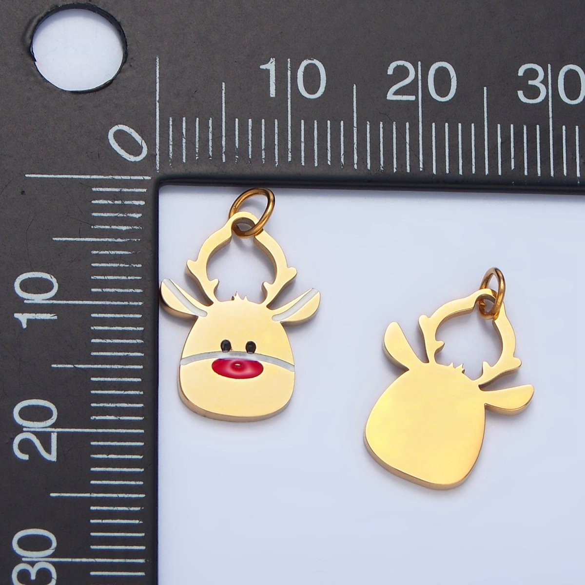 Stainless Steel Red Nose Reindeer Stag Enamel Christmas Holiday Charm | P1507