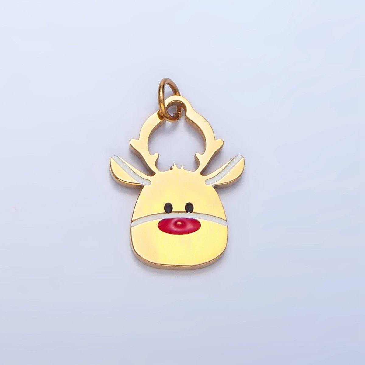 Stainless Steel Red Nose Reindeer Stag Enamel Christmas Holiday Charm | P1507