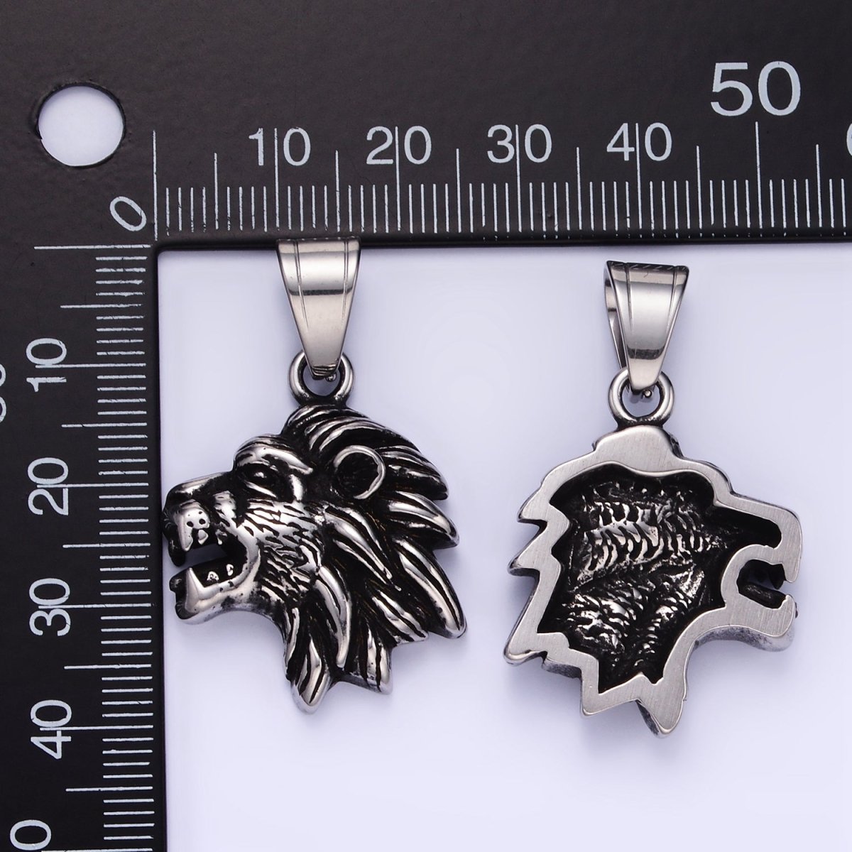 Stainless Steel Roaring Lion Head Safari Animal Oxidized Silver Pendant | P1453