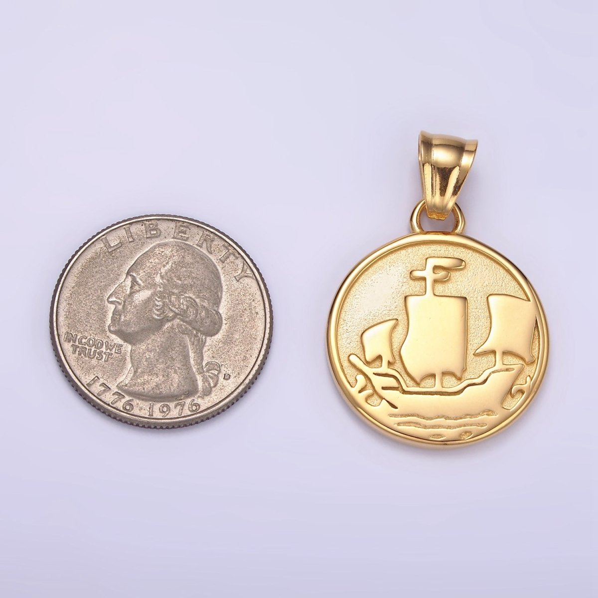 Stainless Steel Sailor Medallion Charms Pirate Coin Pendant in Gold | P1425