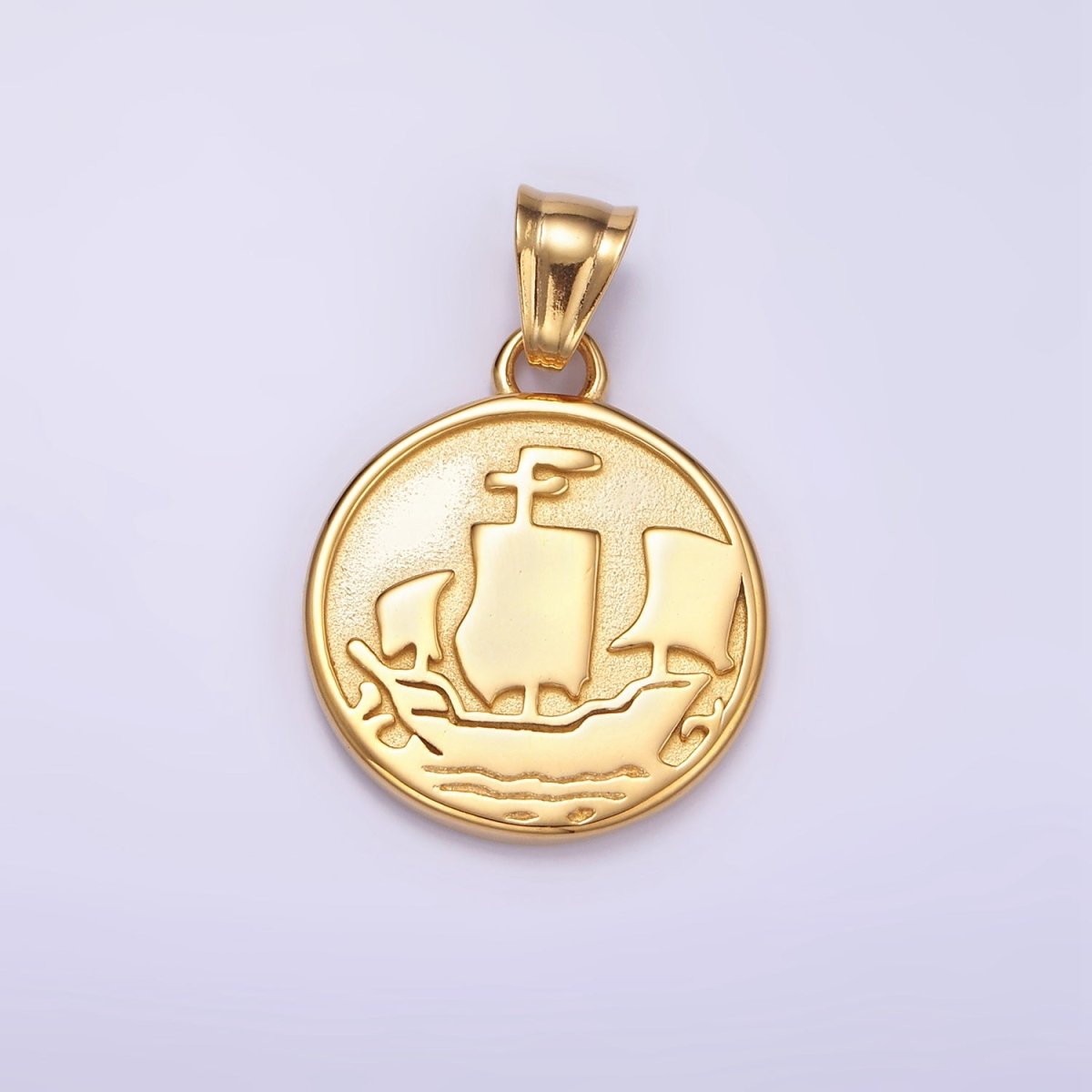 Stainless Steel Sailor Medallion Charms Pirate Coin Pendant in Gold | P1425
