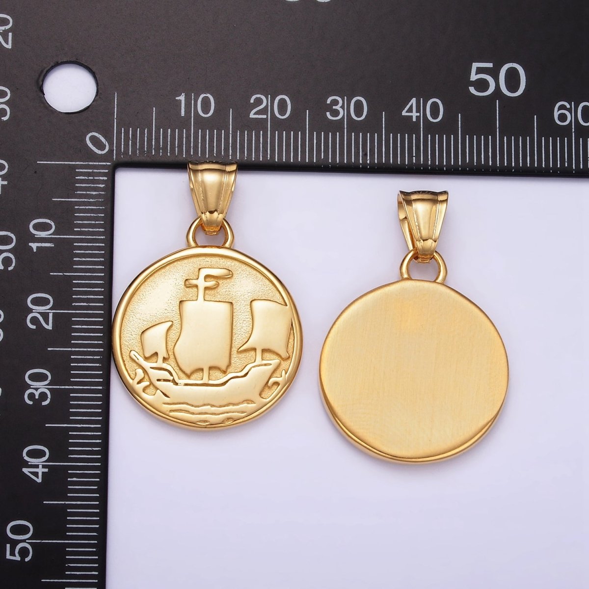 Stainless Steel Sailor Medallion Charms Pirate Coin Pendant in Gold | P1425