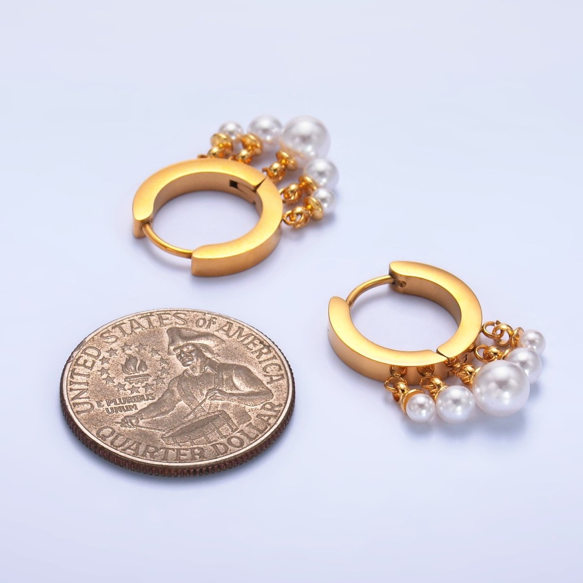 Stainless Steel Shell Pearl Drop Huggie Earrings | T118
