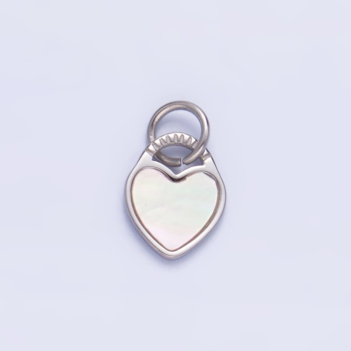Stainless Steel Shell Pearl Heart Padlock Silver Charm | P644