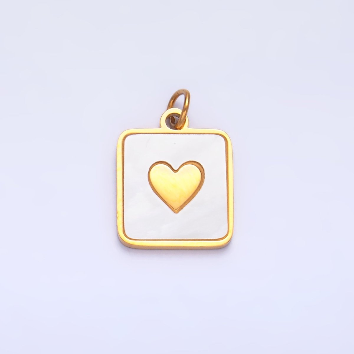 Stainless Steel Shell Pearl Heart Square Charm | P643