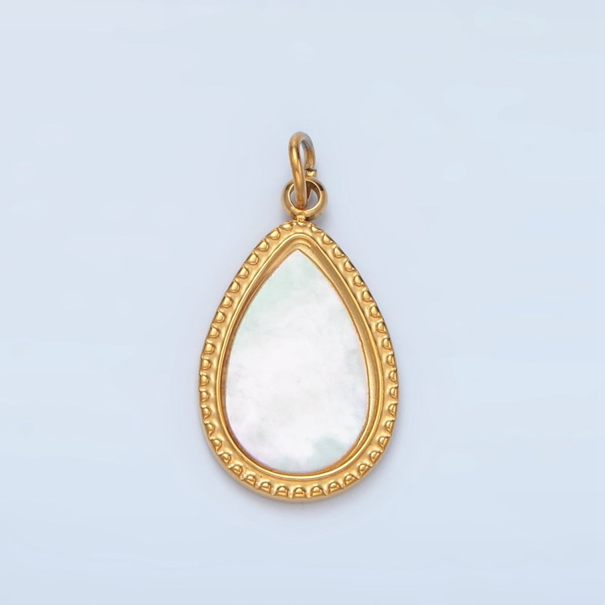 Stainless Steel Shell Pearl Teardrop Edged Bezel Charm | P697