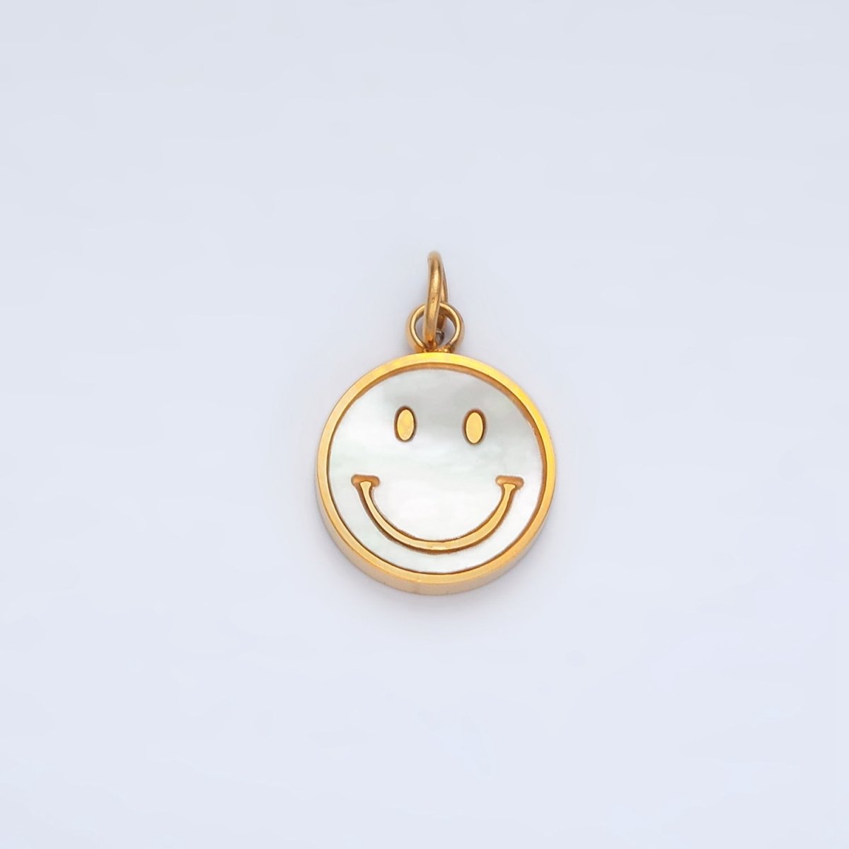 Stainless Steel Smiley Face Shell Pearl Round Charm | P1044