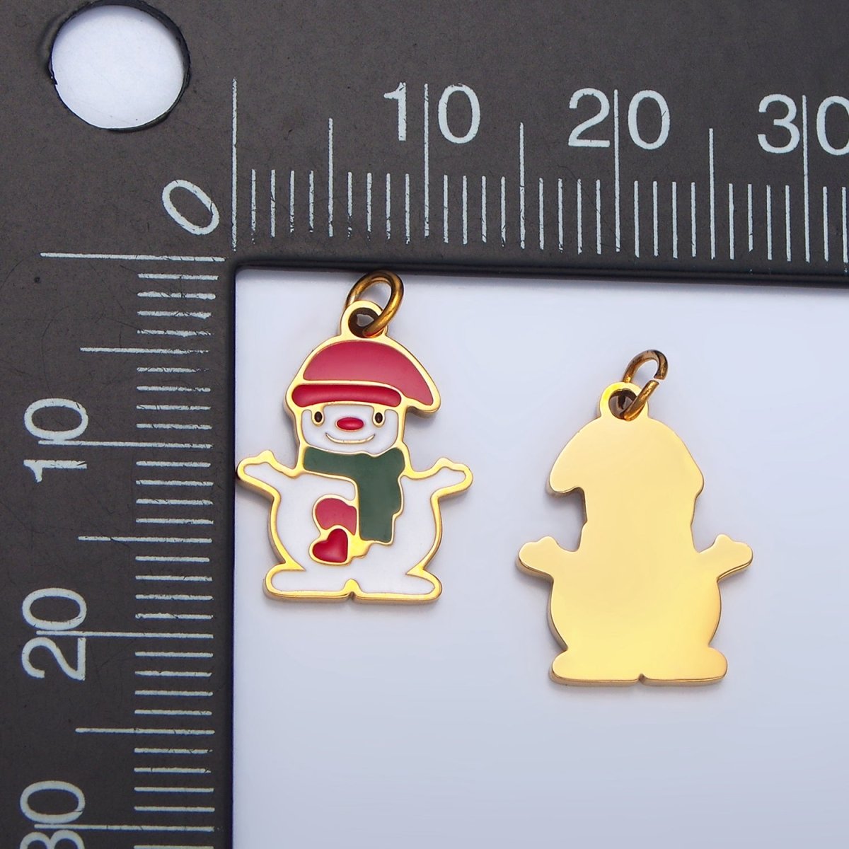 Stainless Steel Smiley Face Snowman Enamel Christmas Holiday Charm | P1302