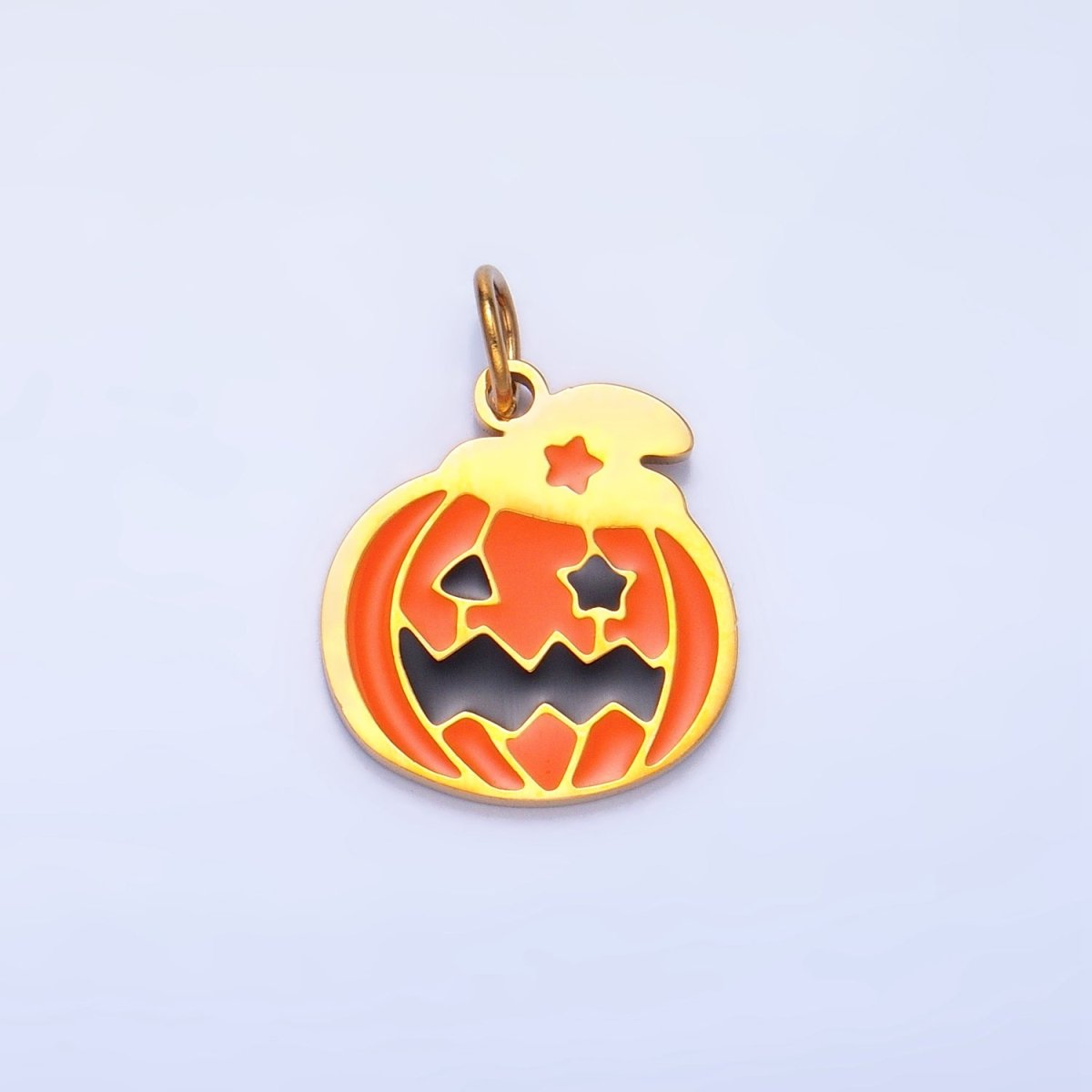 Stainless Steel Star Eyed  Pumpkin Witch Enamel Halloween Holiday Charm | P1536