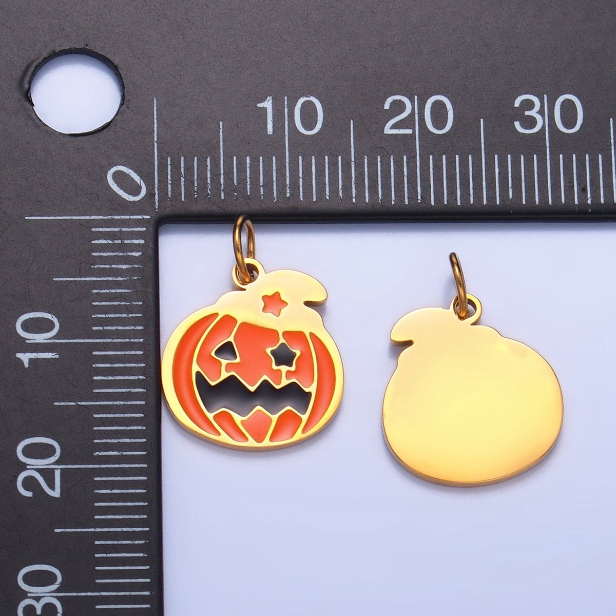 Stainless Steel Star Eyed  Pumpkin Witch Enamel Halloween Holiday Charm | P1536