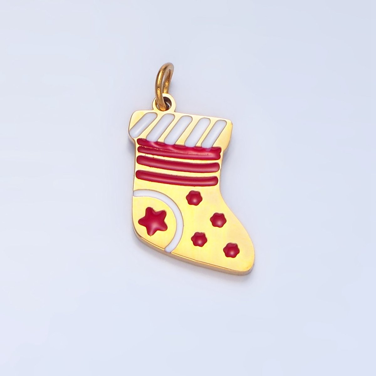 Stainless Steel Star Lined Enamel Stocking Sock Christmas Holiday Charm | P1503