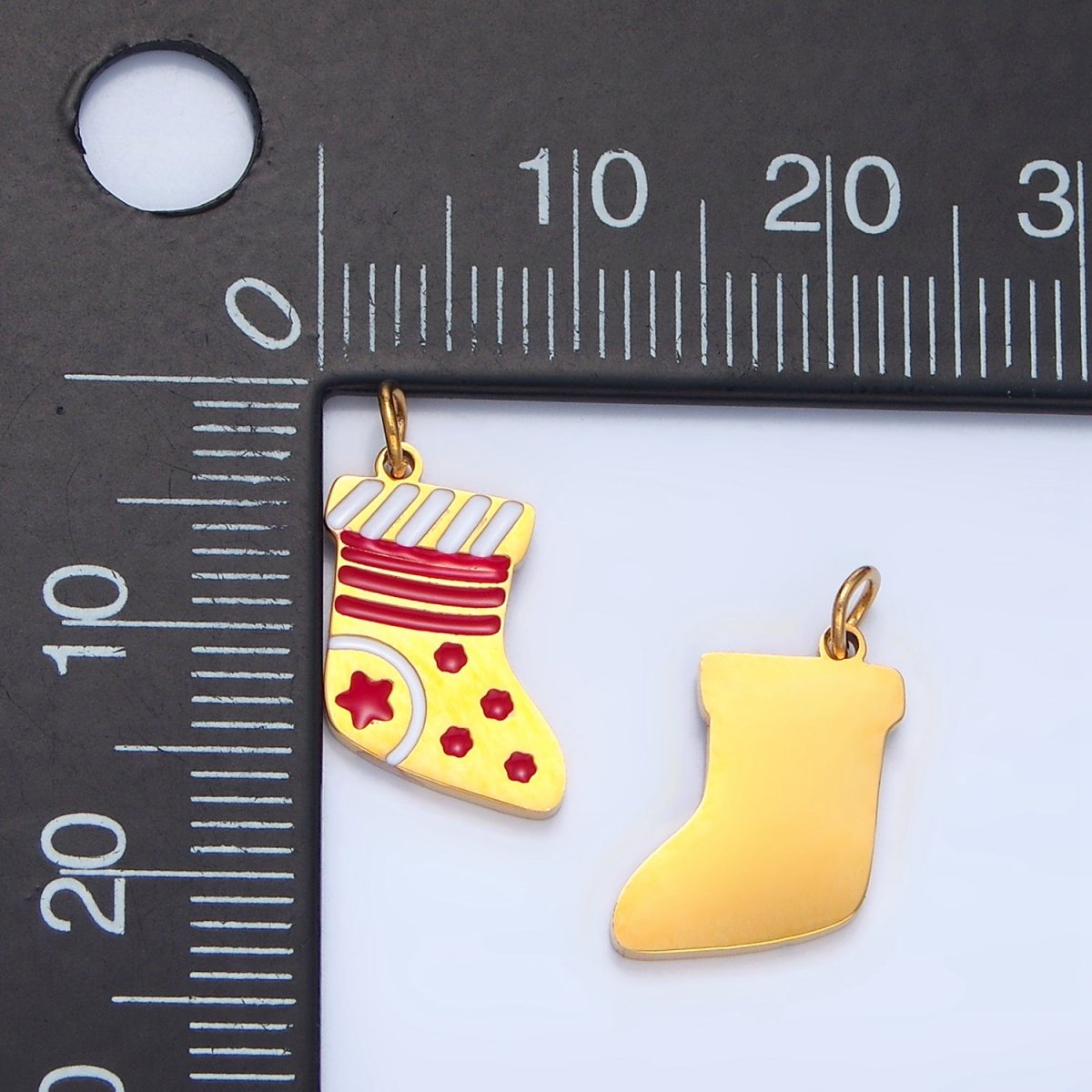 Stainless Steel Star Lined Enamel Stocking Sock Christmas Holiday Charm | P1503