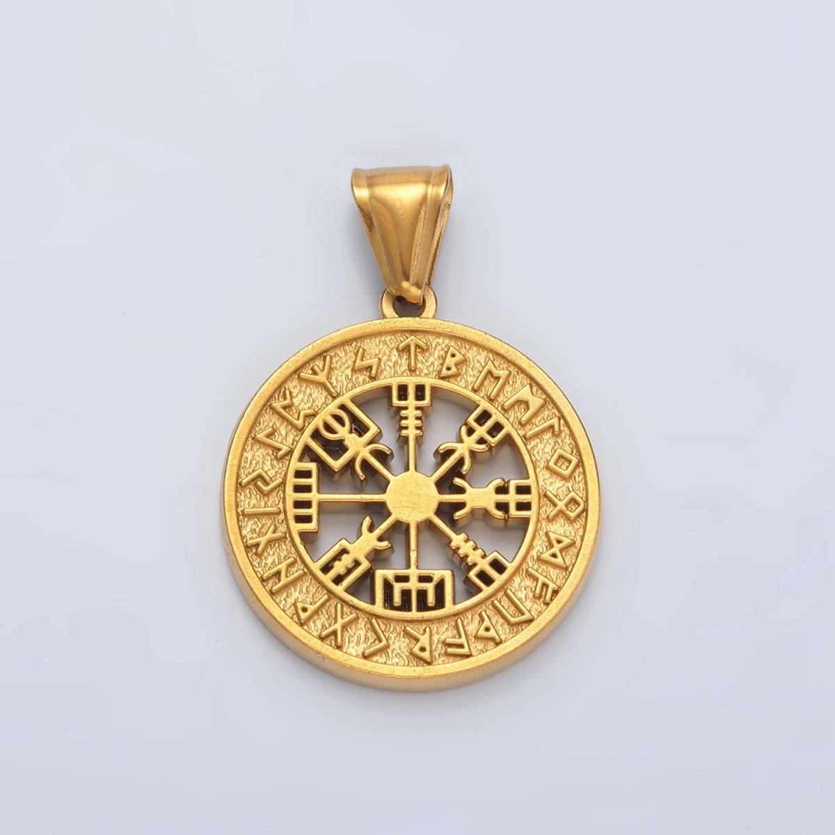 Stainless Steel Viking Rune Script Open Round Pendant | P1464