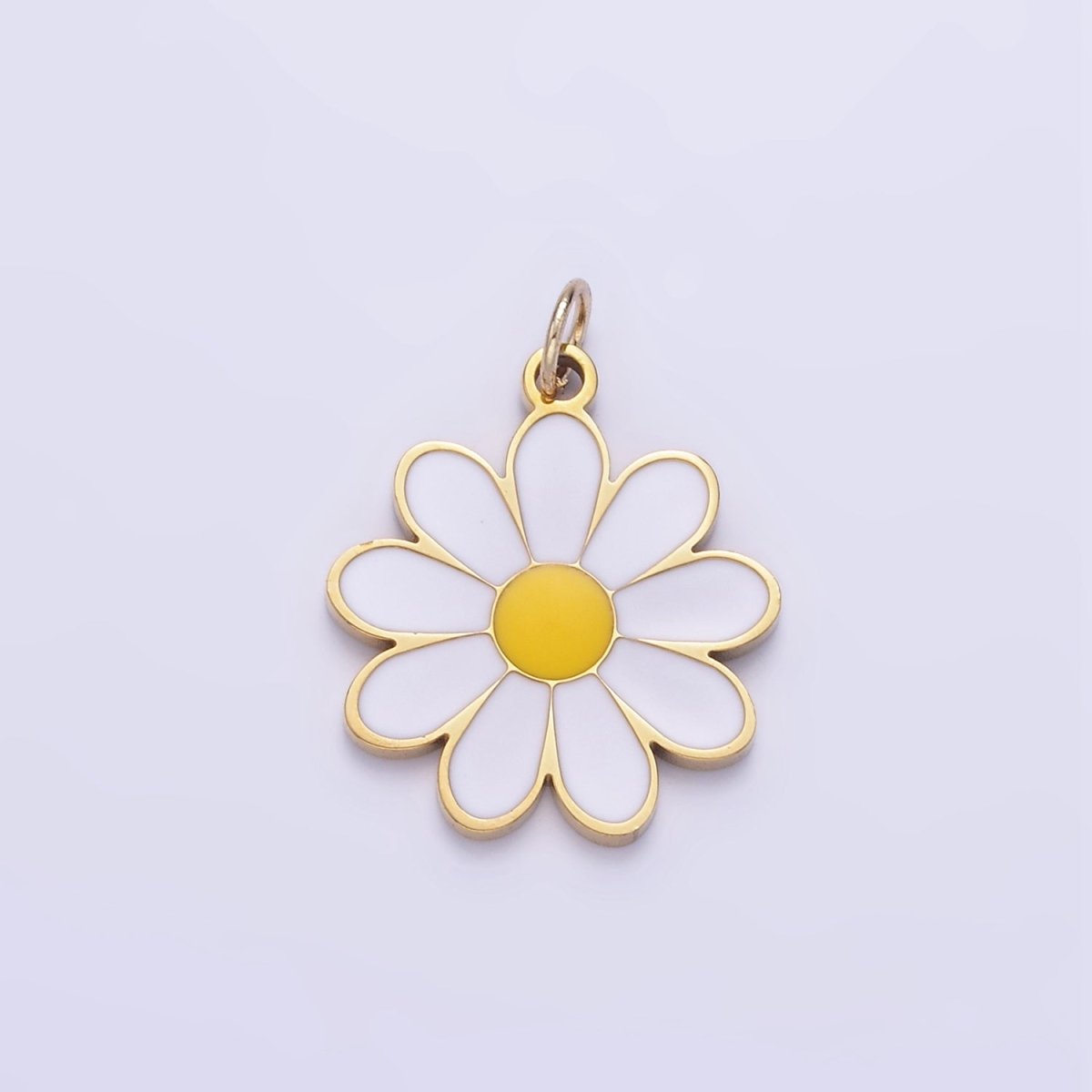 Stainless Steel White Enamel Daisy Flower Charm | P1014