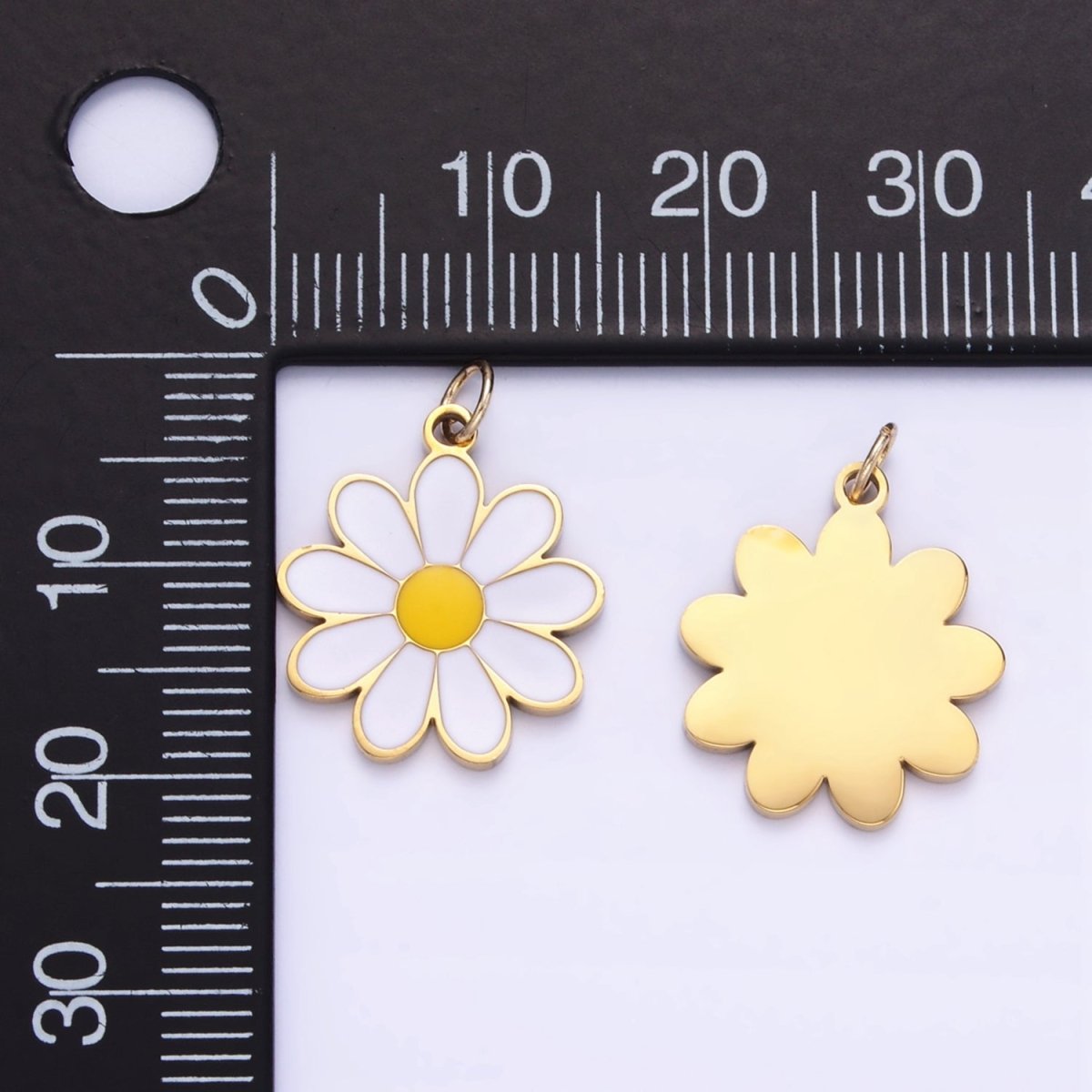 Stainless Steel White Enamel Daisy Flower Charm | P1014