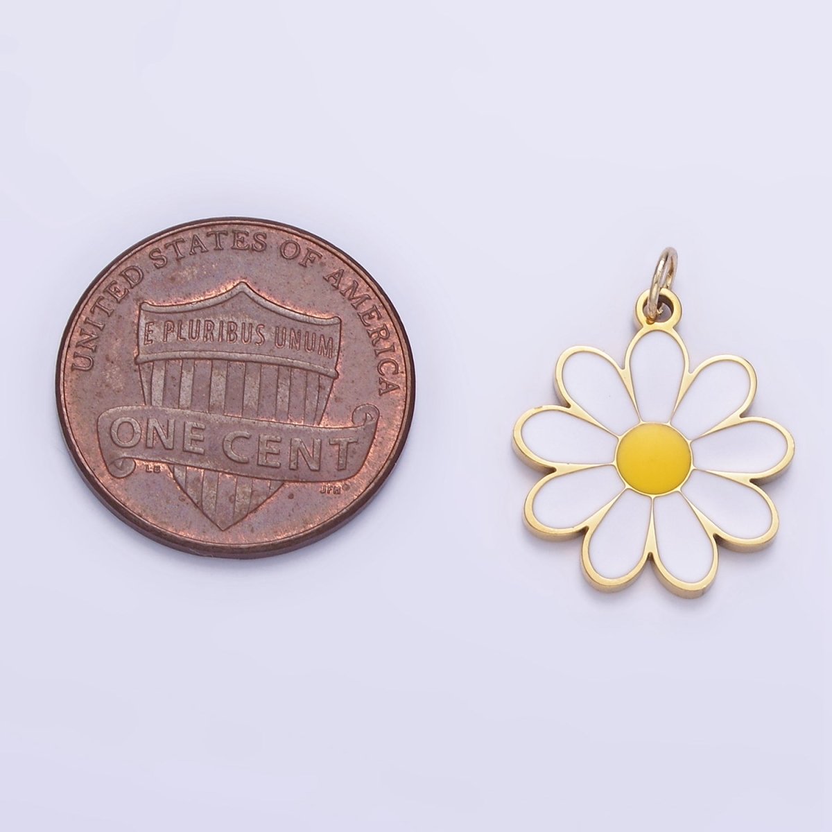 Stainless Steel White Enamel Daisy Flower Charm | P1014
