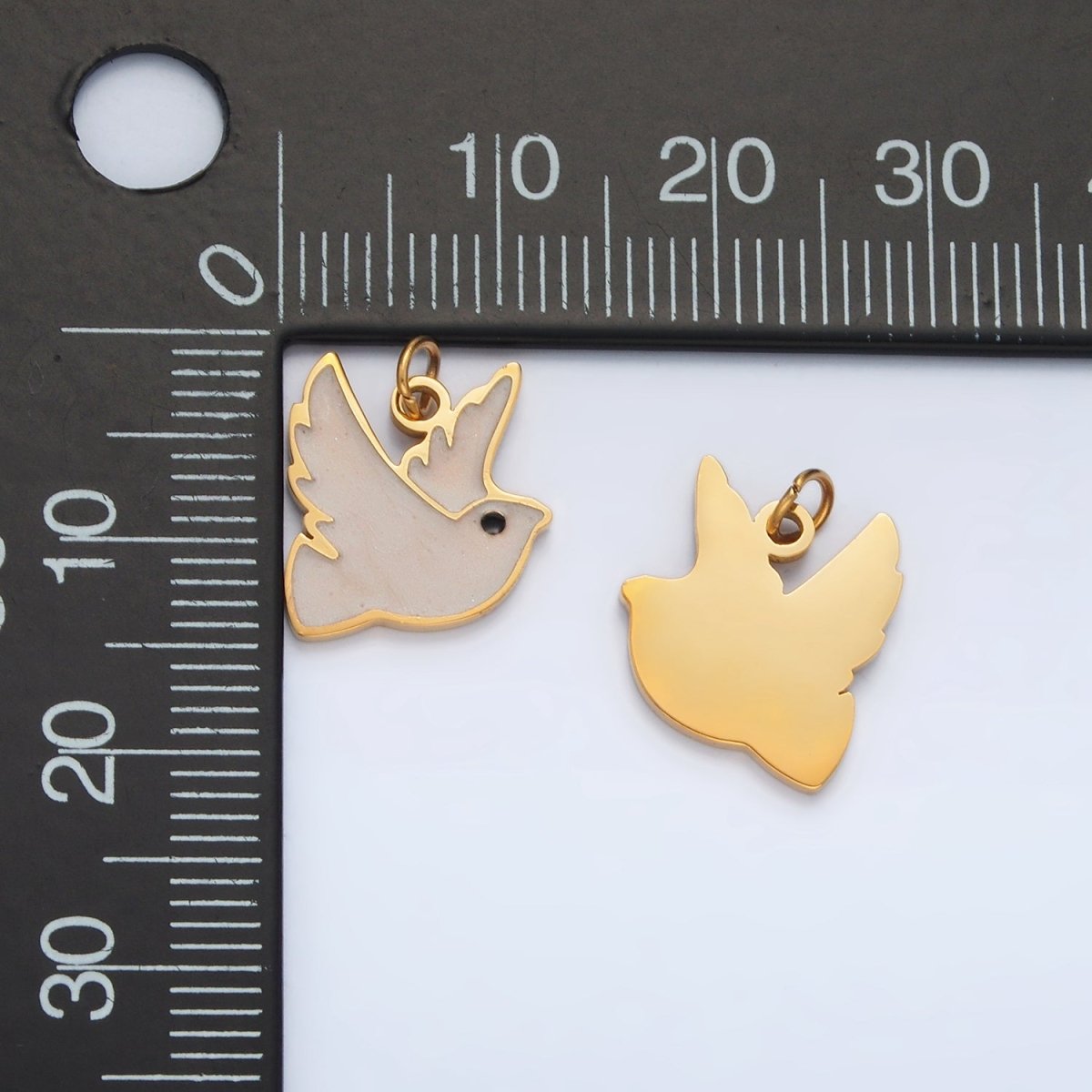 Stainless Steel White Enamel Dove Bird Mini Charm | P1043