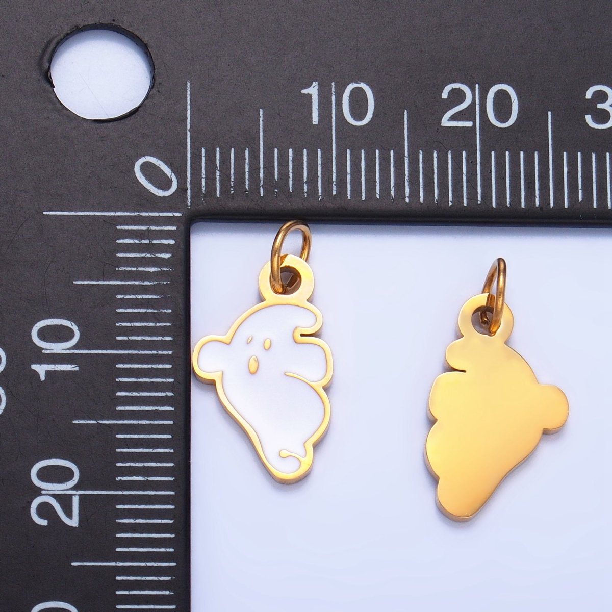 Stainless Steel White Enamel Ghost Halloween Holiday Charm | P1531