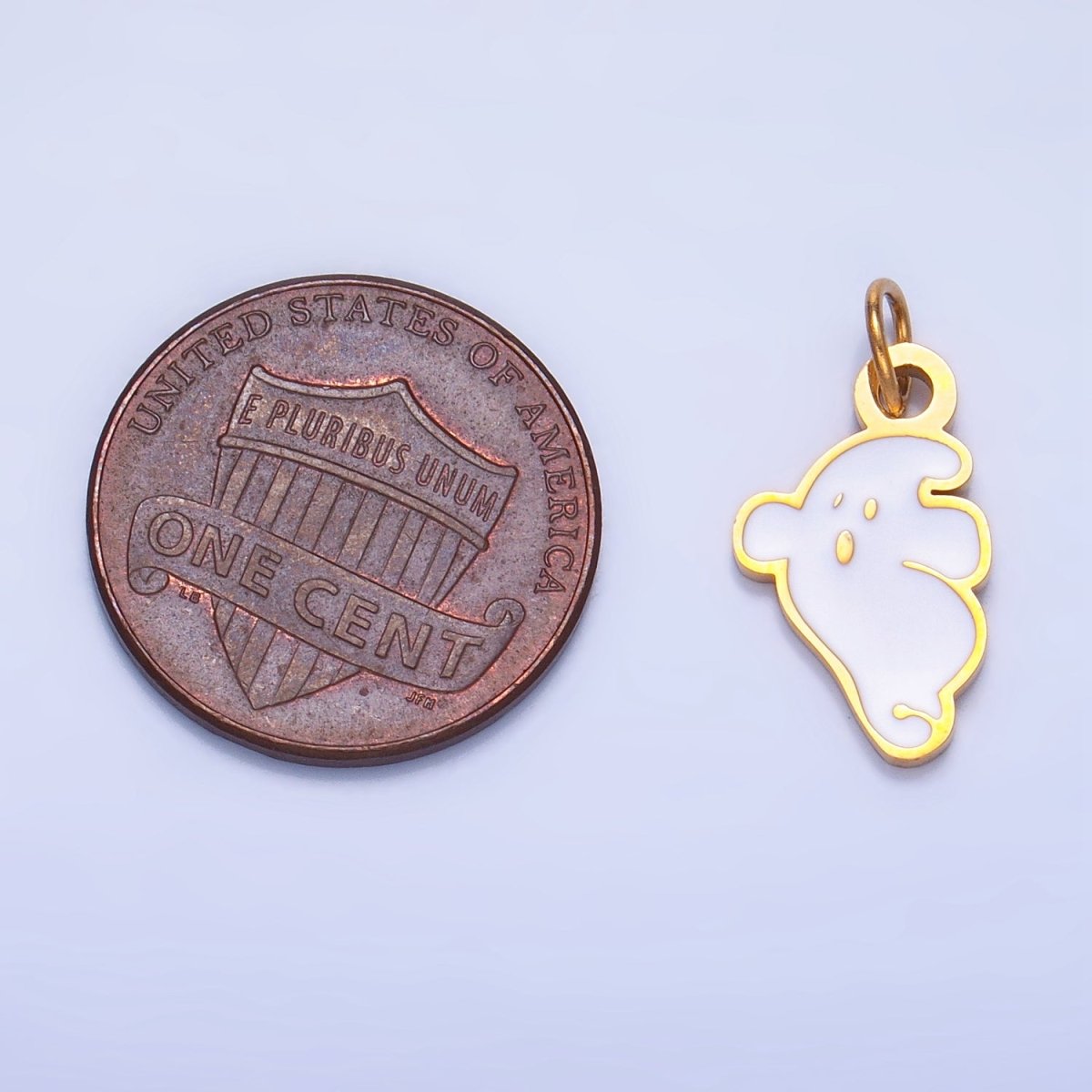 Stainless Steel White Enamel Ghost Halloween Holiday Charm | P1531