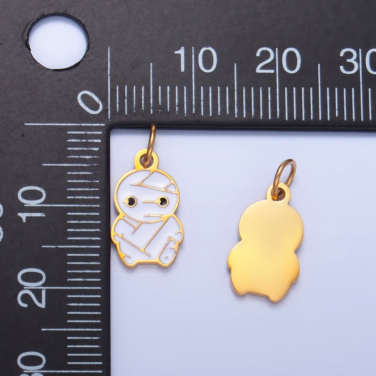 Stainless Steel White Enamel Mummy Halloween Holiday Charm | P1524