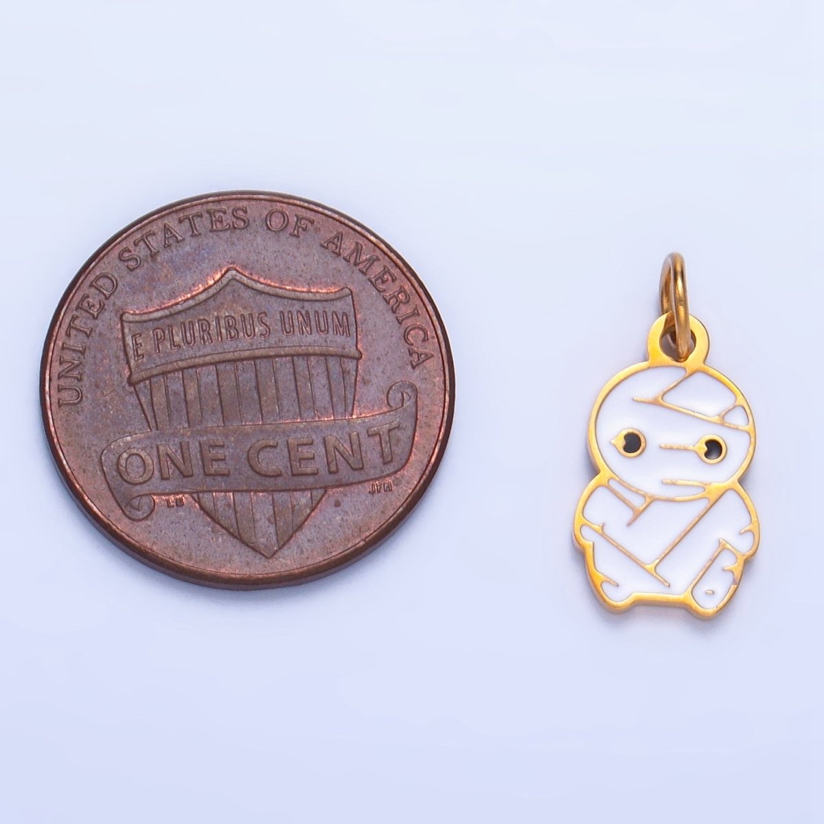 Stainless Steel White Enamel Mummy Halloween Holiday Charm | P1524