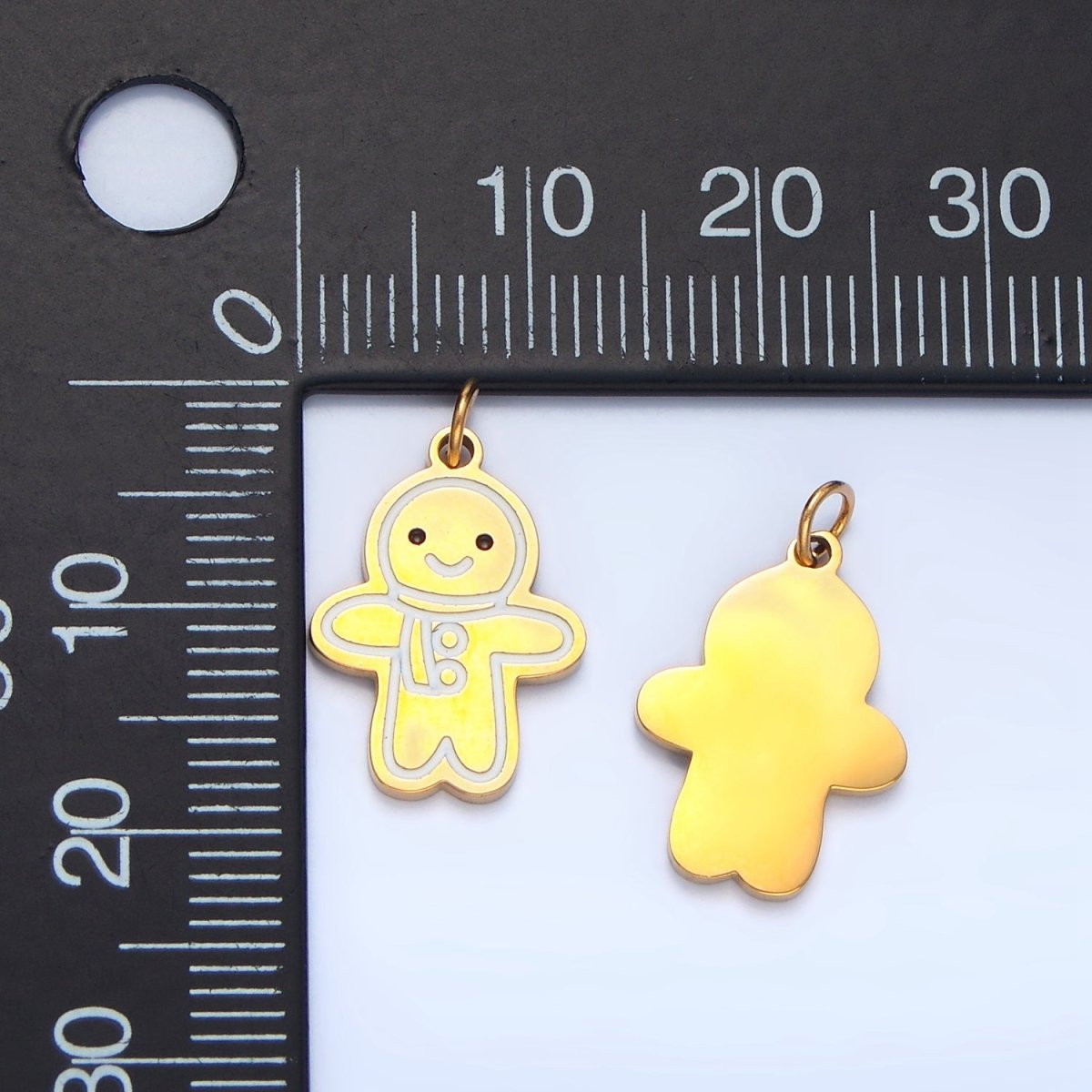 Stainless Steel White Enamel Outline Smiley Face Snowman Christmas Holiday Charm | P1517