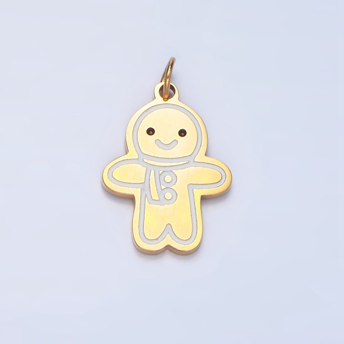 Stainless Steel White Enamel Outline Smiley Face Snowman Christmas Holiday Charm | P1517