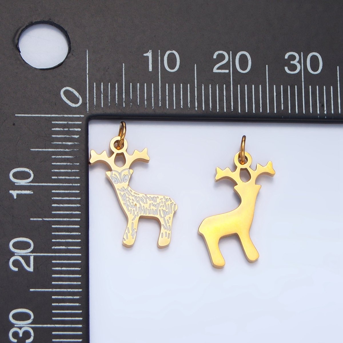 Stainless Steel White Enamel Reindeer Stag Christmas Holiday Charm | P1493